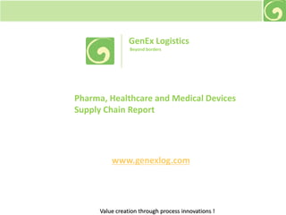 GenEx Logistics  Beyond borders Pharma, Healthcare and Medical Devices Supply Chain Report www.genexlog.com Value creation through process innovations ! 