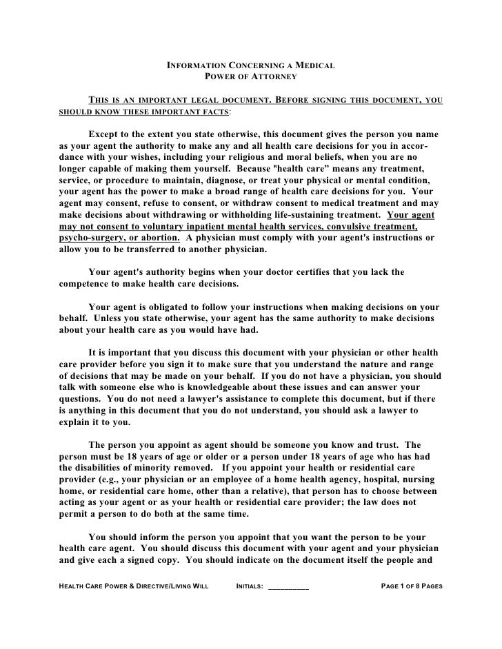Healthcare Power of Attorney Living Will Healthcare Power of Attorney Living Will