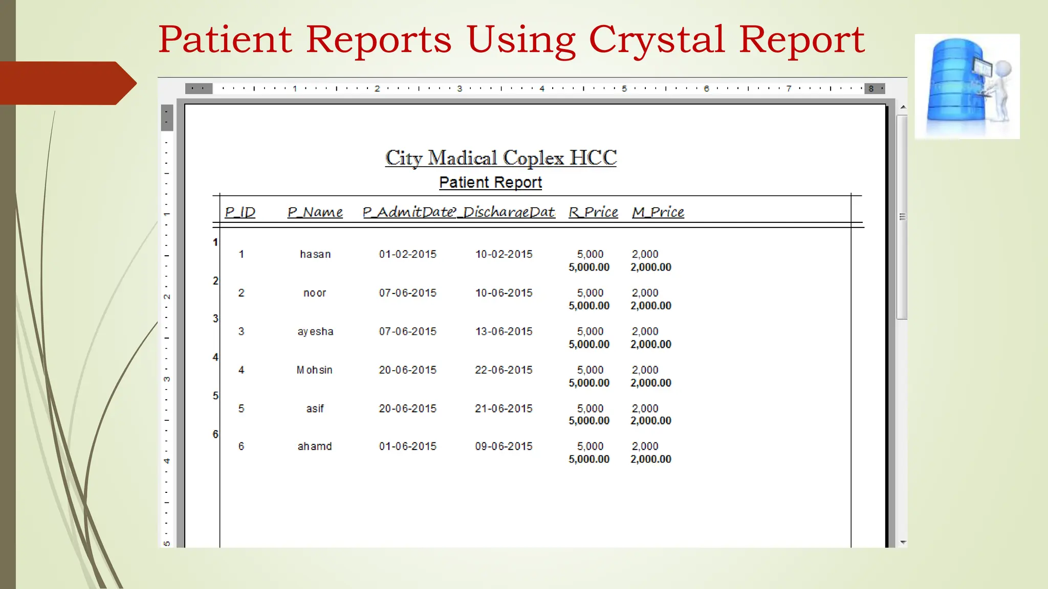 Patient Reports Using Crystal Report
 
