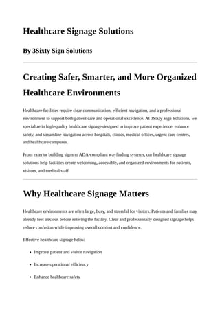 Comprehensive Healthcare Signage Solutions for Safer, Smarter Medical ...