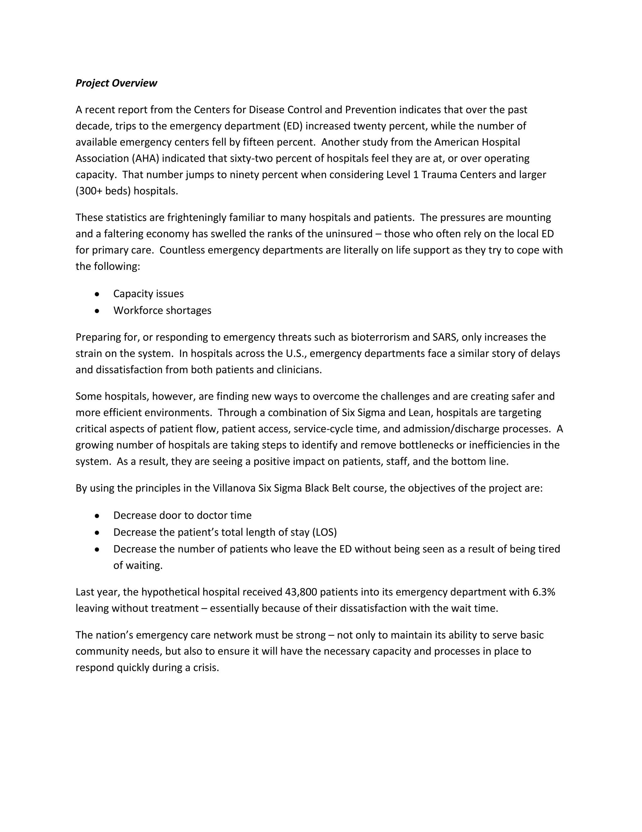 Healthcare Six Sigma Project | DOCX