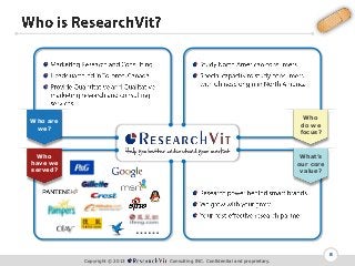 Who are
we?

Who
do we
focus?

Who
have we
served?

What’s
our core
value?

……
8
Copyright © 2013

Consulting INC. Confidential and proprietary.

 