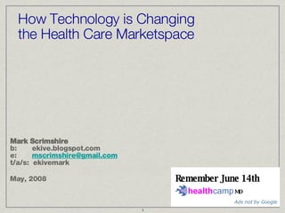 How Technology is Changing the Health Care Marketspace ,[object Object],[object Object],Remember June 14th Ads not by Google MD 