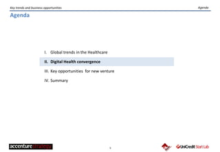 9
Key trends and business opportunities
I. Global trends in the Healthcare
II. Digital Health convergence
III. Key opportunities for new venture
IV. Summary
Agenda
Agenda
 