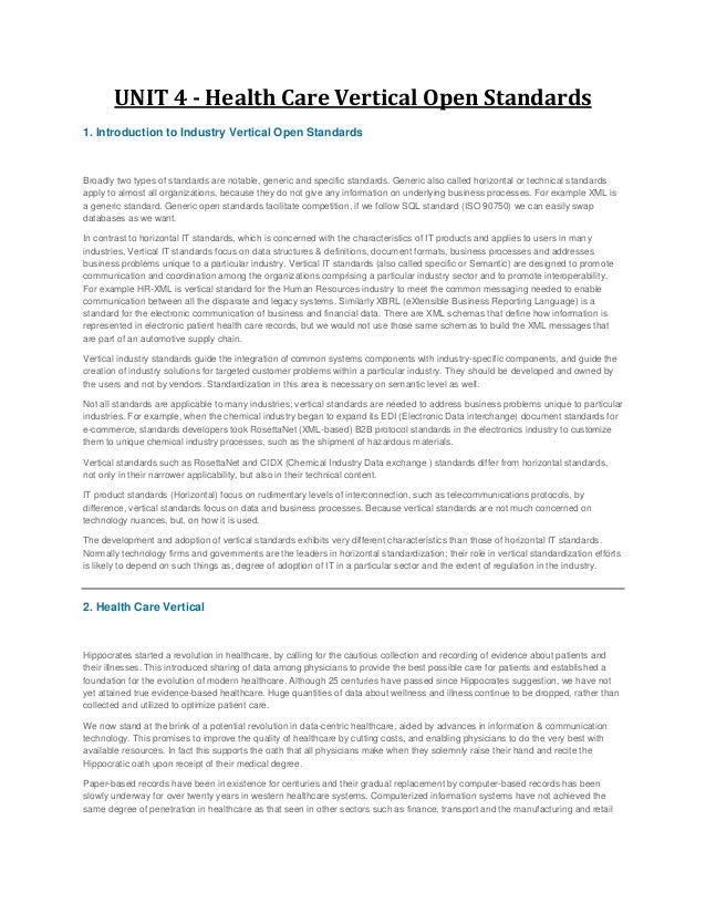 Health care vertical open standards