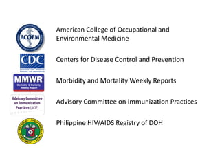 American College of Occupational and
Environmental Medicine
Centers for Disease Control and Prevention
Morbidity and Morta...