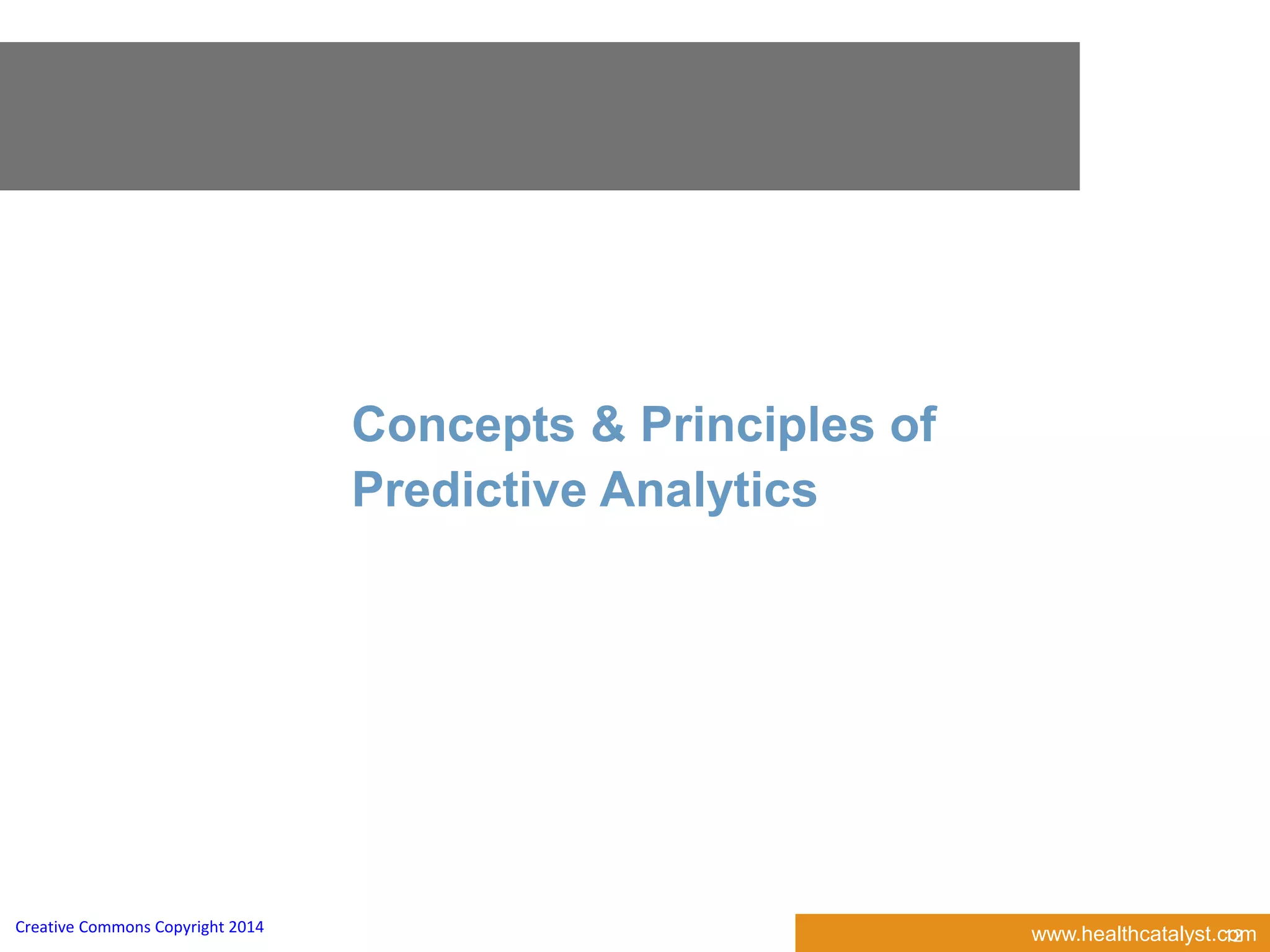 www.healthcatalyst.comCreative Commons Copyright 2014
Concepts & Principles of
Predictive Analytics
12
 