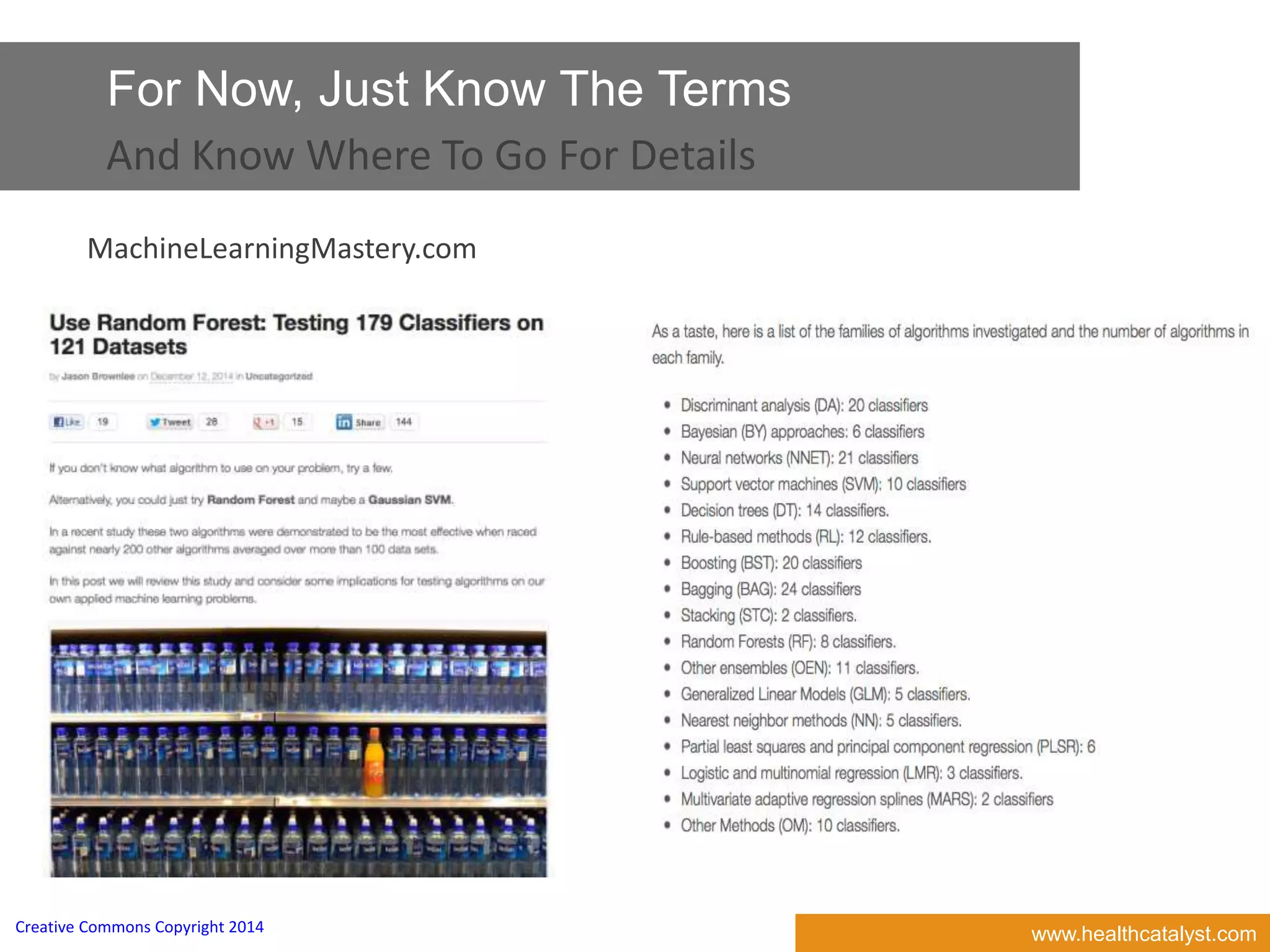 www.healthcatalyst.comCreative Commons Copyright 2014
For Now, Just Know The Terms
And Know Where To Go For Details
MachineLearningMastery.com
 