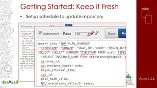 Getting Started: Keep it Fresh
• Setup schedule to update repository
Apex 4.2.6
 