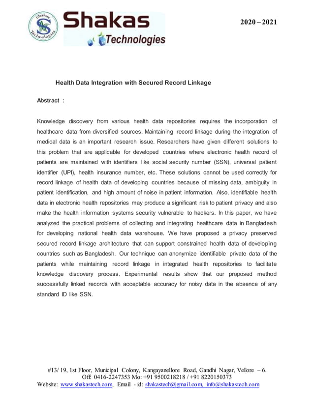 Health data integration with secured record linkage PDF