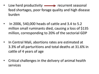 Participatory diagnostics of animal health service delivery systems in Mali