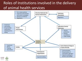 Participatory diagnostics of animal health service delivery systems in Mali