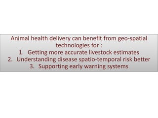 Geospatial technology in animal health delivery
