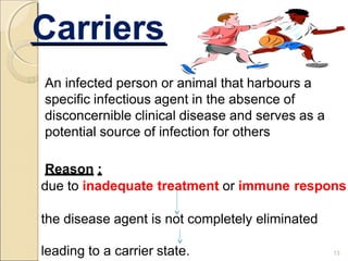 Carrier May Be
Classified :
ByType
Convalescent Carriers:
 those who continue to shed the disease agent during
the perio...