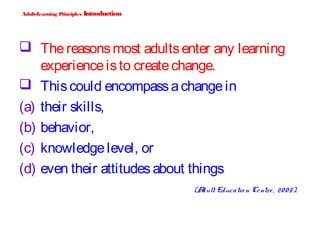Health education and adults learning. 