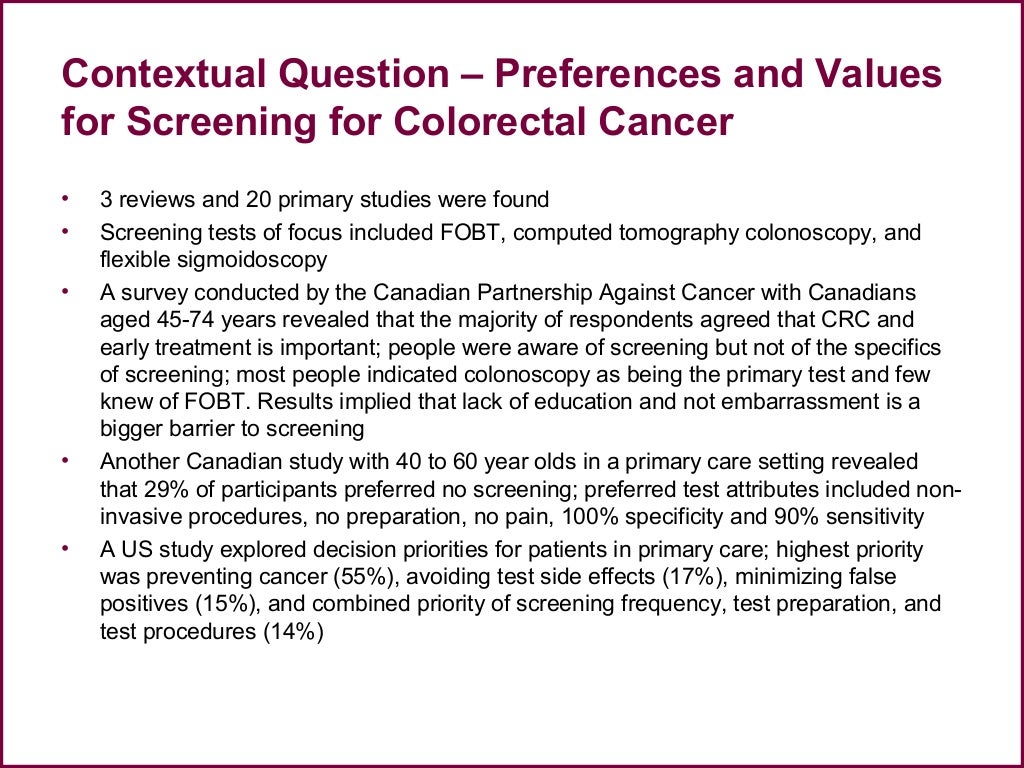 Colorectal screening evidence & colonoscopy screening guidelines