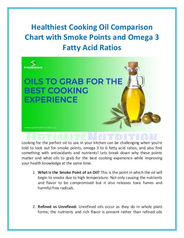 Healthiest cooking oil comparison chart with smoke points and omega 3
