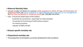 Maternal Mortality Ratio
• annual number of death of a woman while pregnant or within 42 days of termination of
pregnancy...