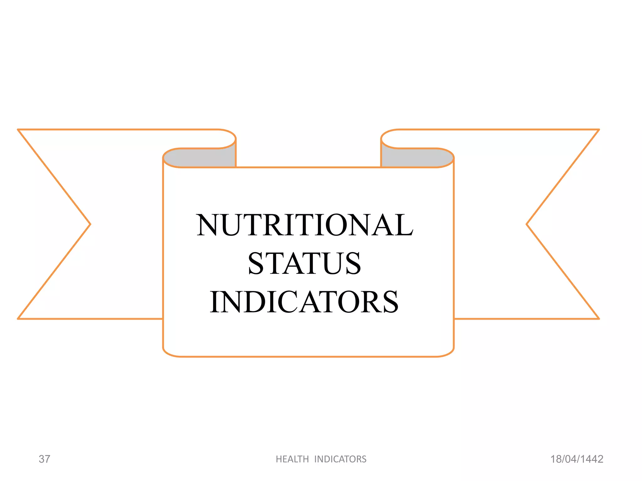 18/04/1442HEALTH INDICATORS37
NUTRITIONAL
STATUS
INDICATORS
 