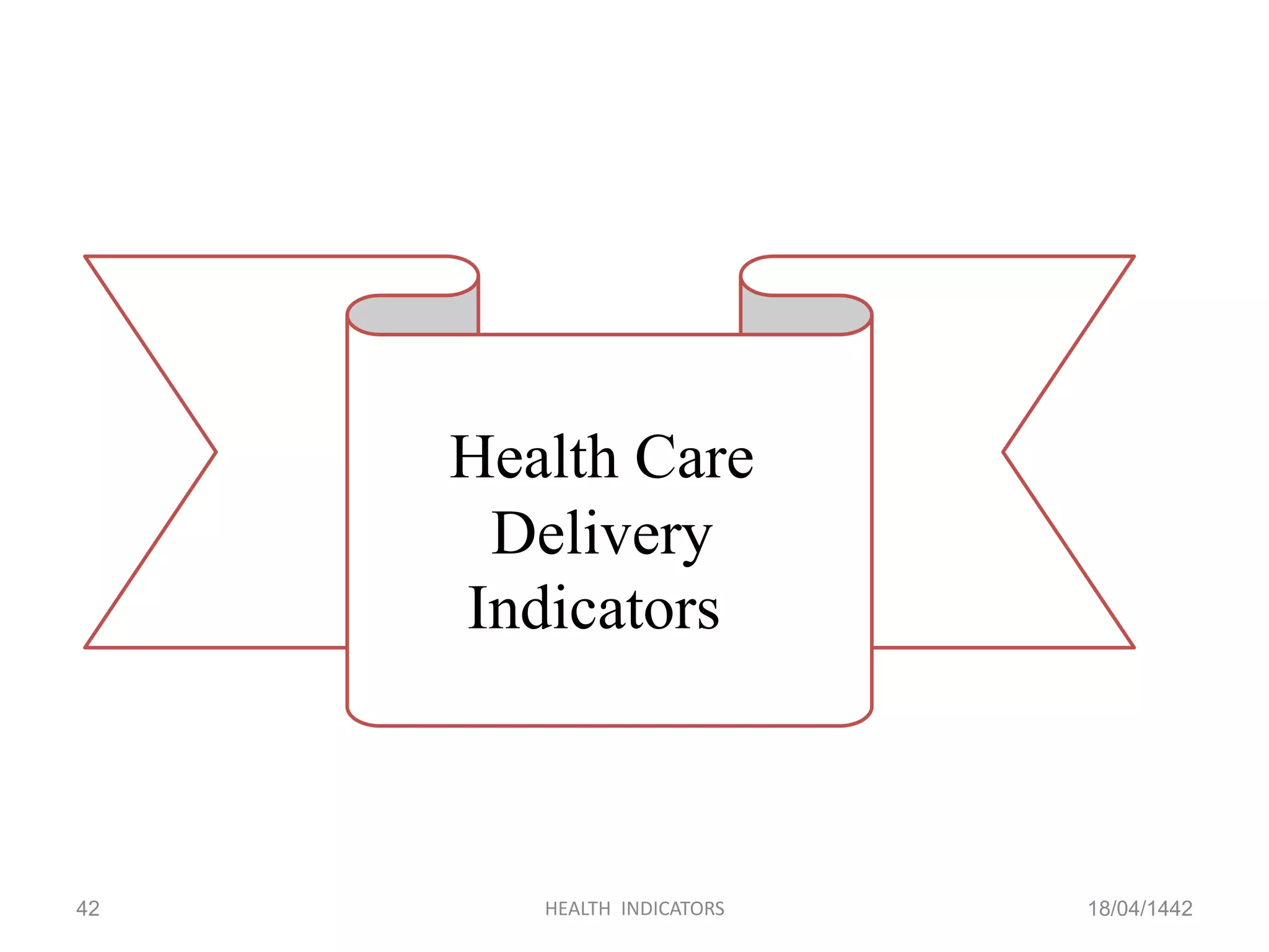 18/04/1442HEALTH INDICATORS42
Health Care
Delivery
Indicators
 