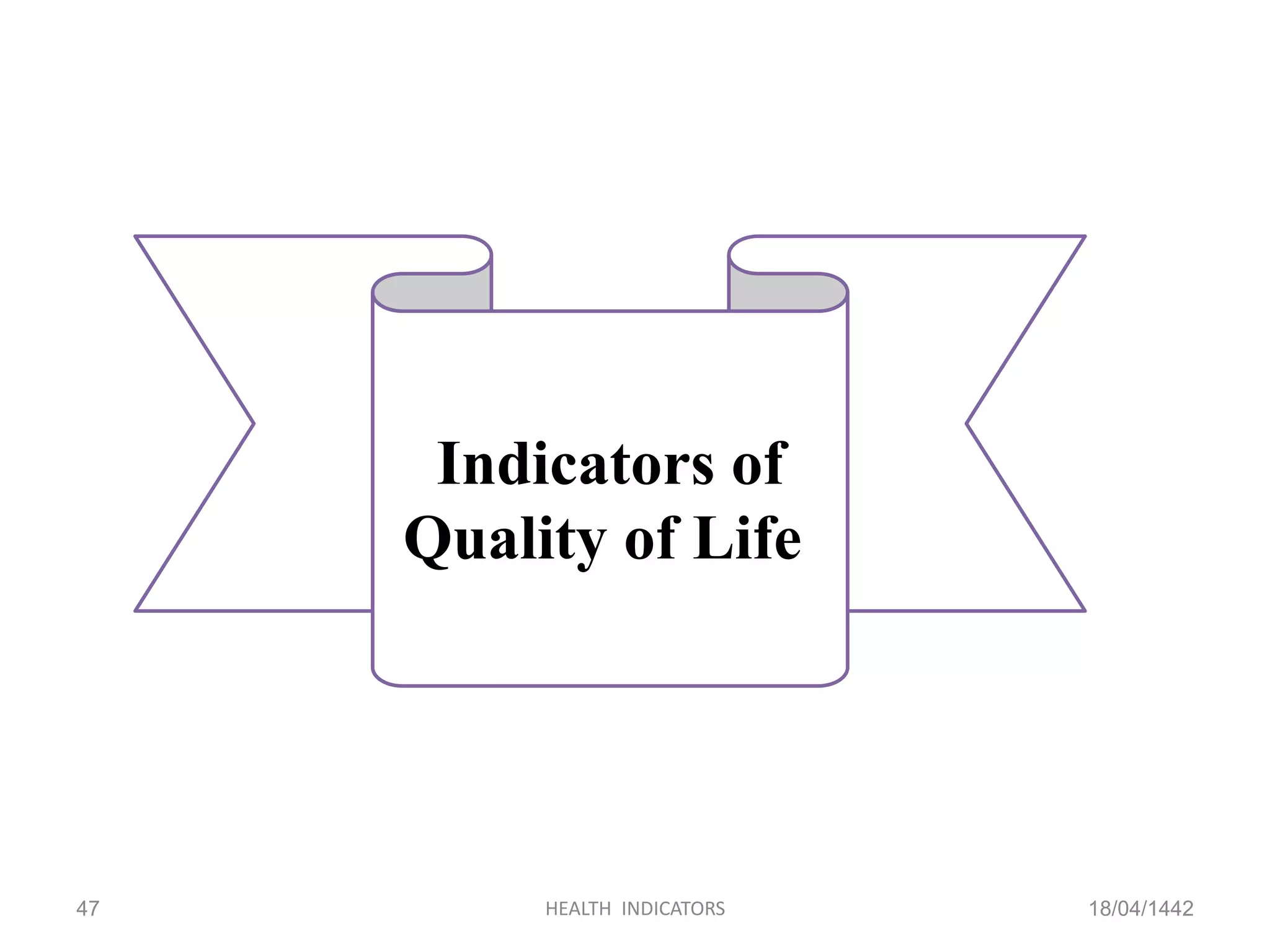 18/04/1442HEALTH INDICATORS47
Indicators of
Quality of Life
 