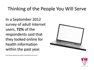 Two Literacy Types
Health Literacy Health Information Literacy
Focus on Communicating
Information.
Focus on Discovery Methods
and Search Techniques.
The two literacies have many commonalities their focus is different.
Jane Lawless, Coleen E. Toronto, Gail L. Grammatica, (2016) "Health literacy and information
literacy: a concept comparison", Reference Services Review, Vol. 44 Issue: 2, pp.144-162, doi:
10.1108/RSR-02-2016-0013
Permanent link to this document:
http://dx.doi.org/10.1108/RSR-02-2016-0013
 