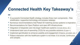 Connected Health Key Takeaway’s
• A successful Connected Health strategy includes three main components - Risk
stratificat...