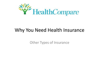 Why	
  You	
  Need	
  Health	
  Insurance	
  

         Other	
  Types	
  of	
  Insurance	
  
 