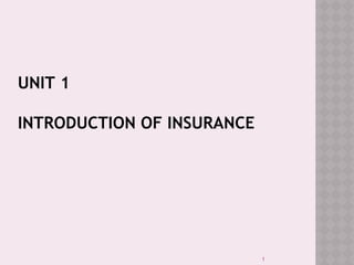 UNIT 1
INTRODUCTION OF INSURANCE
1
 