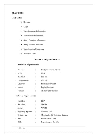 HEATH INSURANCE CLAIM MANAGEMENT SYSTEM PROJECT REPORT. | PDF
