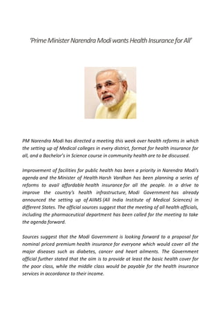 Modi Health Insurance Card Model Health insurance & life style management | PDF