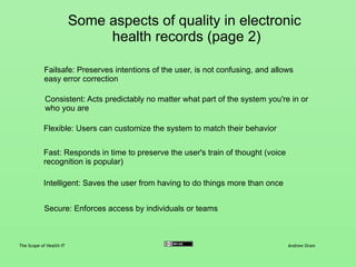 Electronic health records (EHRs)
The Scope of Health IT Andrew Oram
APIs allow innovation by third-party developers — all-...