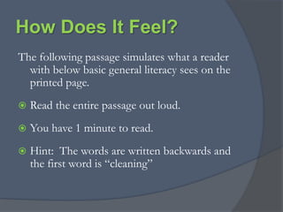Costs$38 -53 billion in unnecessary costs annually         (Center for Health Care Strategies, Inc, 2001)$73 billion 		 (Friedland, Georgetown University, 2003)$106-$236 billion    (Vernon, University of Connecticut, 2007)Medical costs for adults with low literacy skills are four times the national average - $21,760.