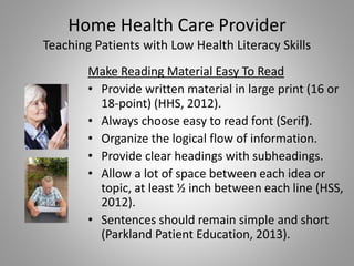 Low Health Literacy in the Older Adult: Identification