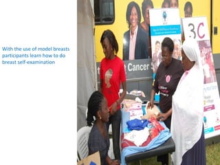 With the use of model breasts
participants learn how to do
breast self-examination
 