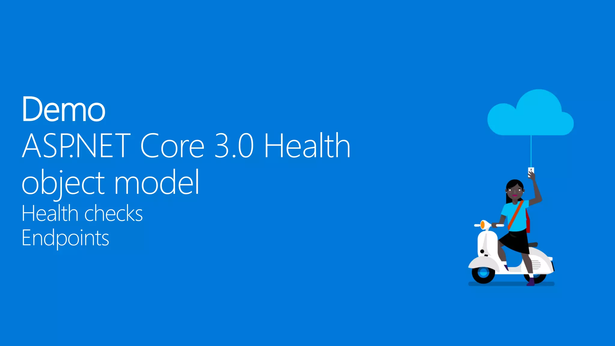 Demo
ASP.NET Core 3.0 Health
object model
Health checks
Endpoints
 