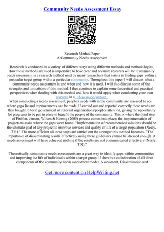 Health Needs Assessment Essay | PDF