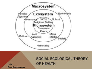 SOCIAL ECOLOGICAL THEORY
Urie             OF HEALTH
Bronfenbrenner
 