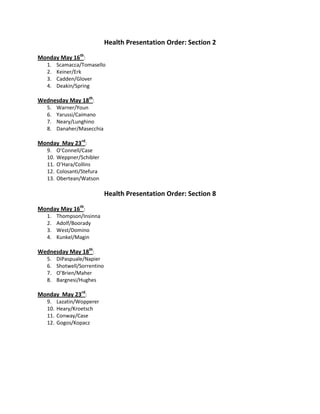 Health Presentation Order: Section 2<br />Monday May 16th:<br />,[object Object]