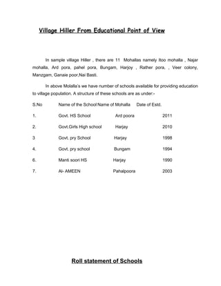 Roll statement of Govt. Higher Sec. School Hiller session April-2013
S.No

Name of the class

Boys

Girls

Total

1.

12th...