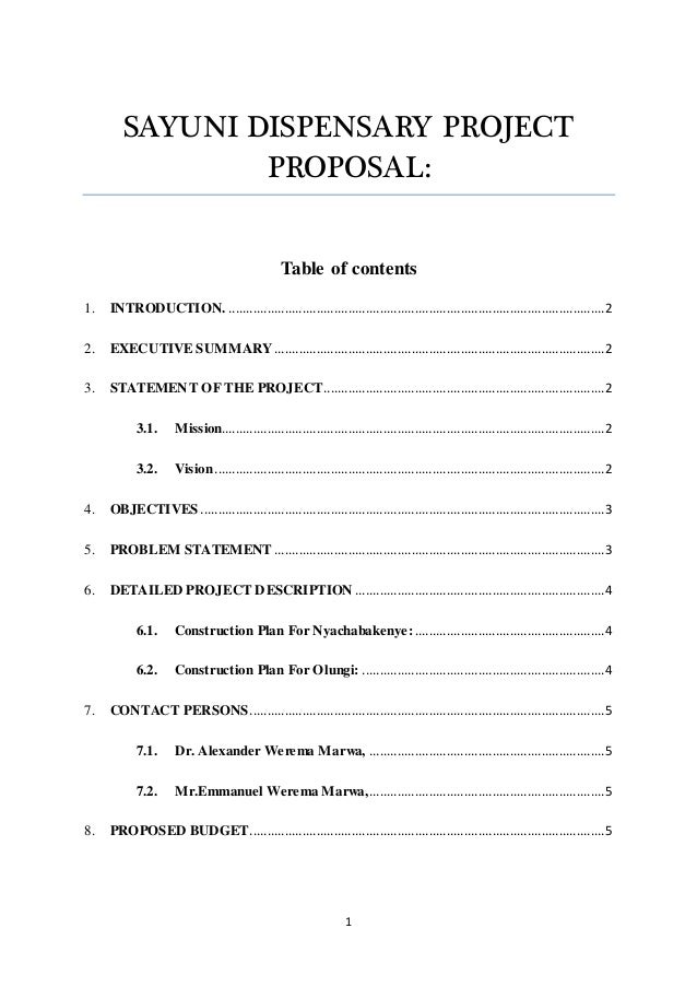 Grant proposal table of contents image