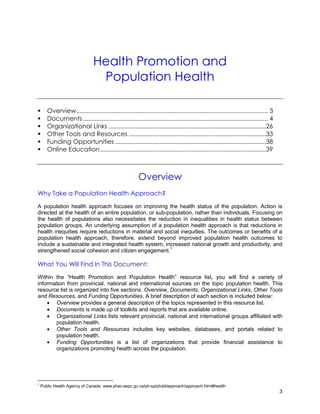 Health Promotion and
                                 Population Health

      Overview ....................................