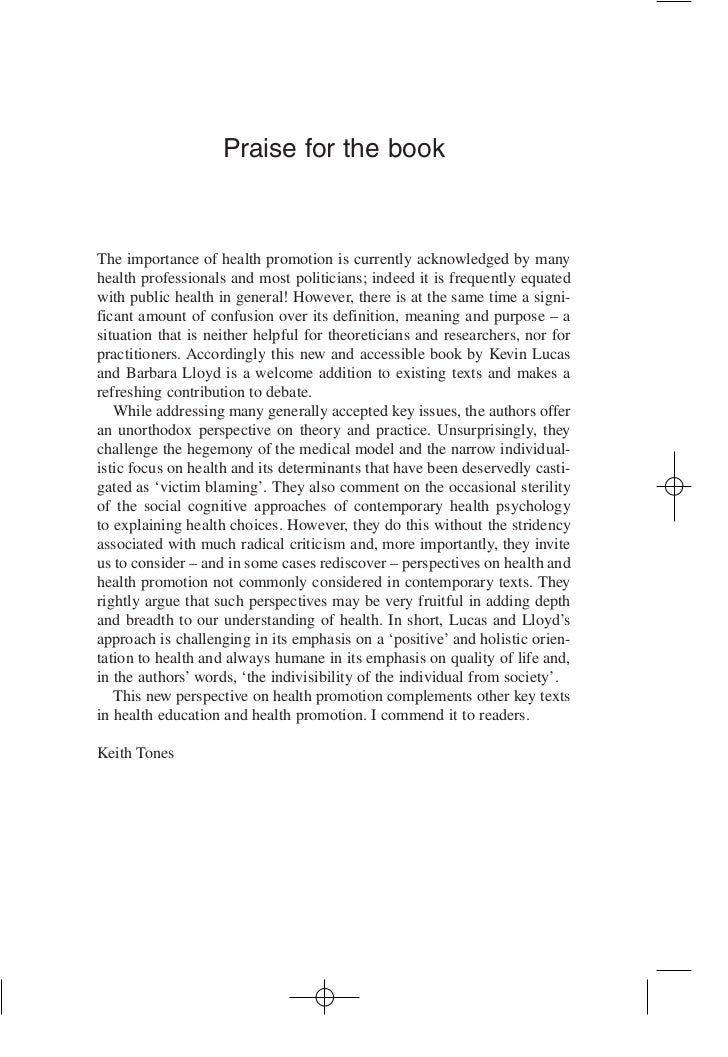 Essay on health promotion