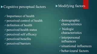 Health promotion model and Health Belief model | PPTX