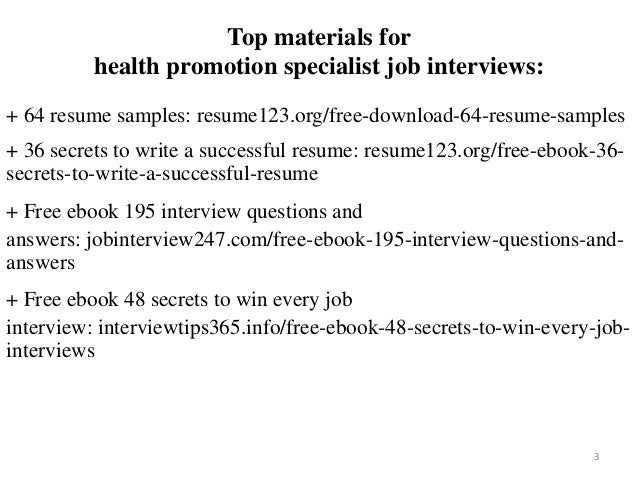 Health Promotion Specialist Resume Sample Pdf Ebook Free Download