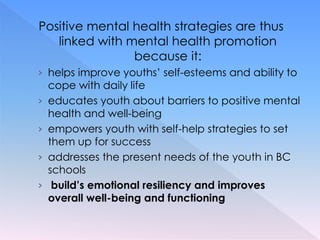 Health promotion - positive mental health strategies in schools | PPTX