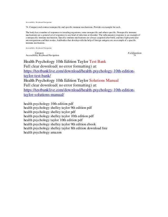 Health Psychology 10th Edition Taylor Test Bank