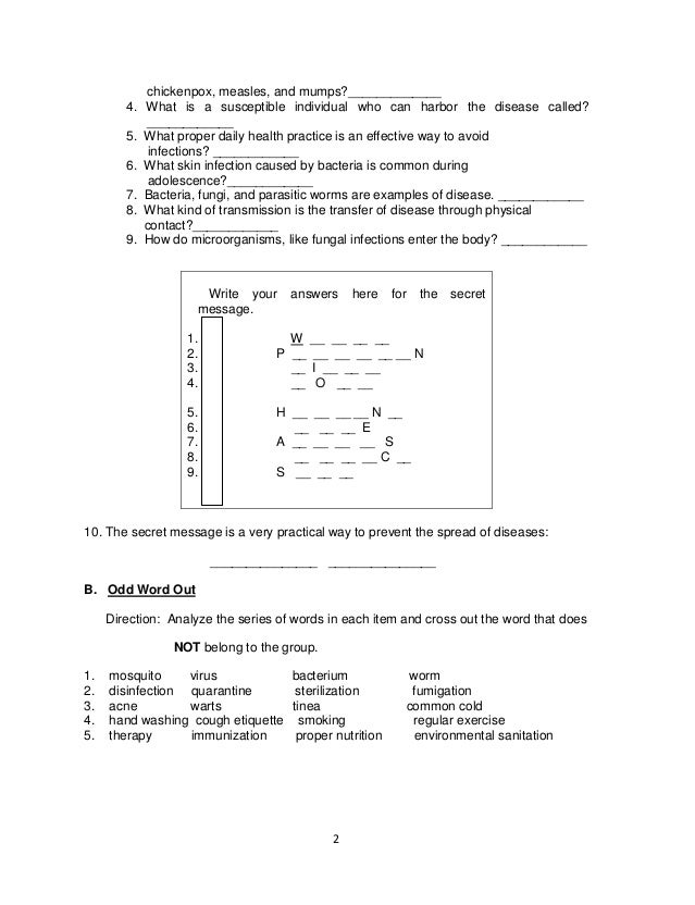 What causes diseases homework worksheet quizzes grade 8