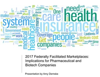 By Amy DemskeBy Amy Demske
2017 Federally Facilitated Marketplaces:
Implications for Pharmaceutical and
Biotech Companies
Presentation by Amy Demske
 