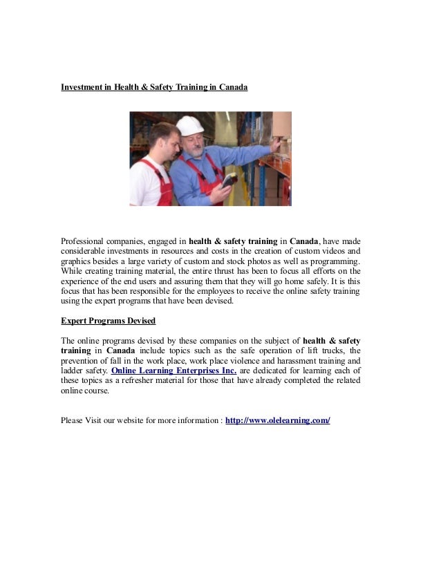 Health & Safety Training in Canada by Online Learning Enterprises Inc